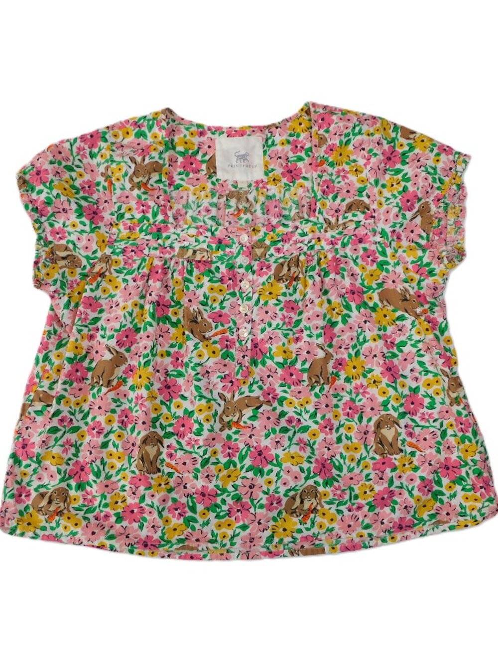 Printfresh Bunny Trail In Spring Meadow Short Sleeve Pajama Top | VGUC | Large